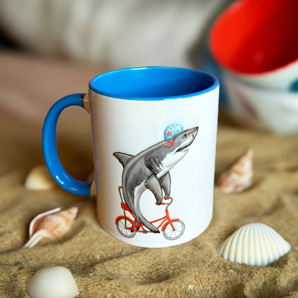 Shark Riding a Bike Mug