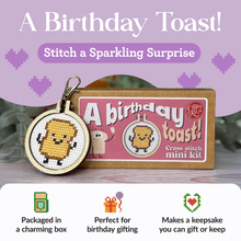 Load image into Gallery viewer, 'A Birthday Toast' Mini Matchbox Cross Stitch Kit
