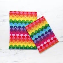 Load image into Gallery viewer, Rainbow Scallops Padded Book Sleeve: Large