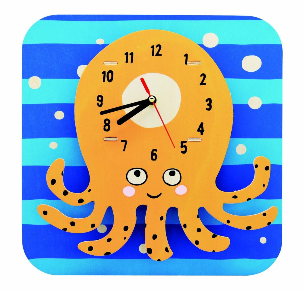 Cartoon Wooden Clock - Octopus