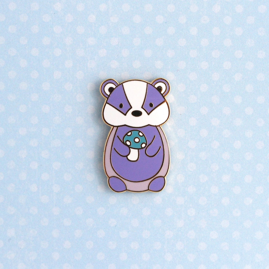 Purple Badger and Mushroom Enamel Pin