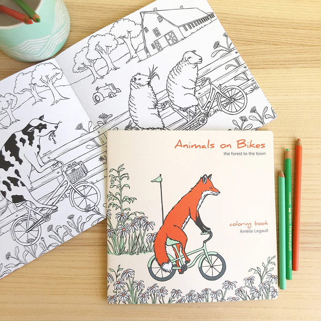 Animals on Bikes Colouring Book - From the Forest to the Town