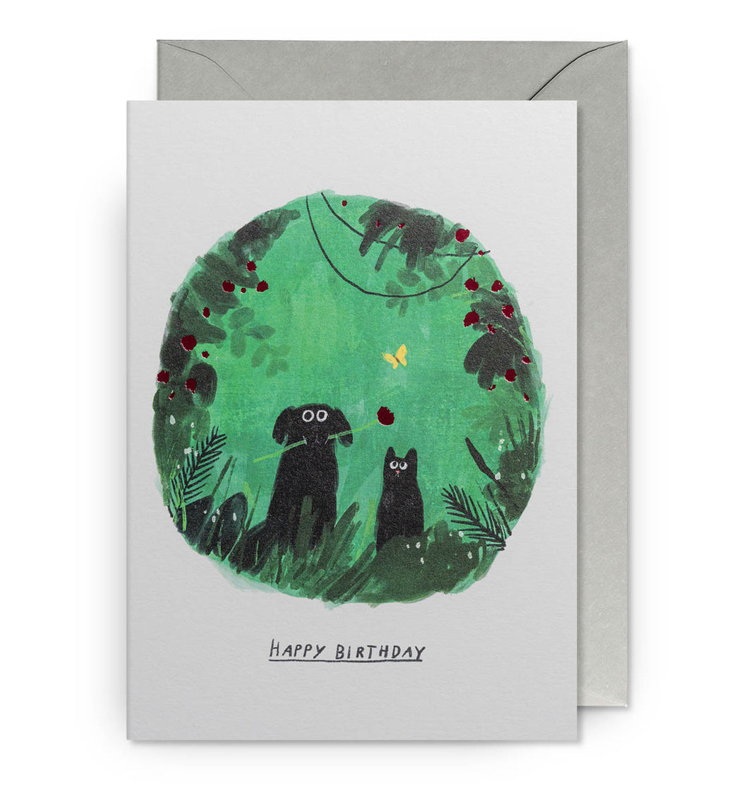 Dog Cat and Butterfly Card