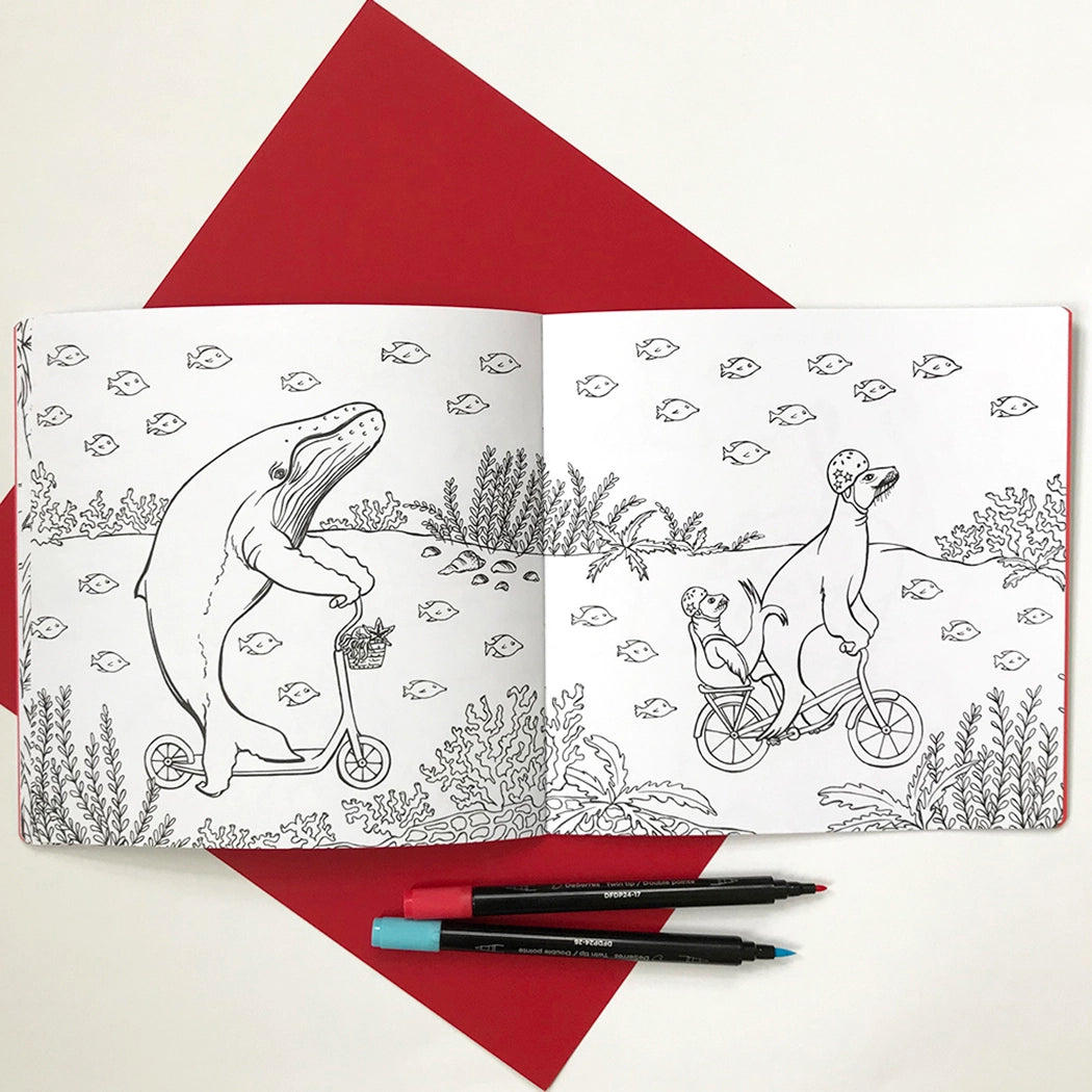 Animals on Bikes Colouring Book - From the Jungle to the Sea (French)