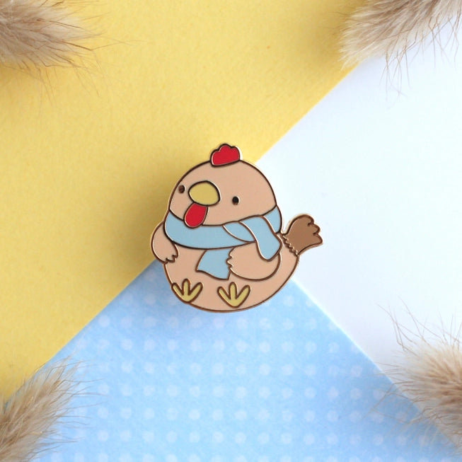 Cozy Brown Chicken With Blue Scarf Pin