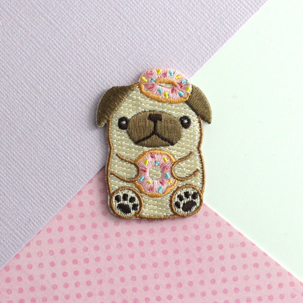 Donut Pug Embroidered Iron On Patch