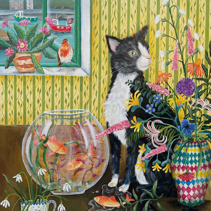 The Fisherman Cat Art Card